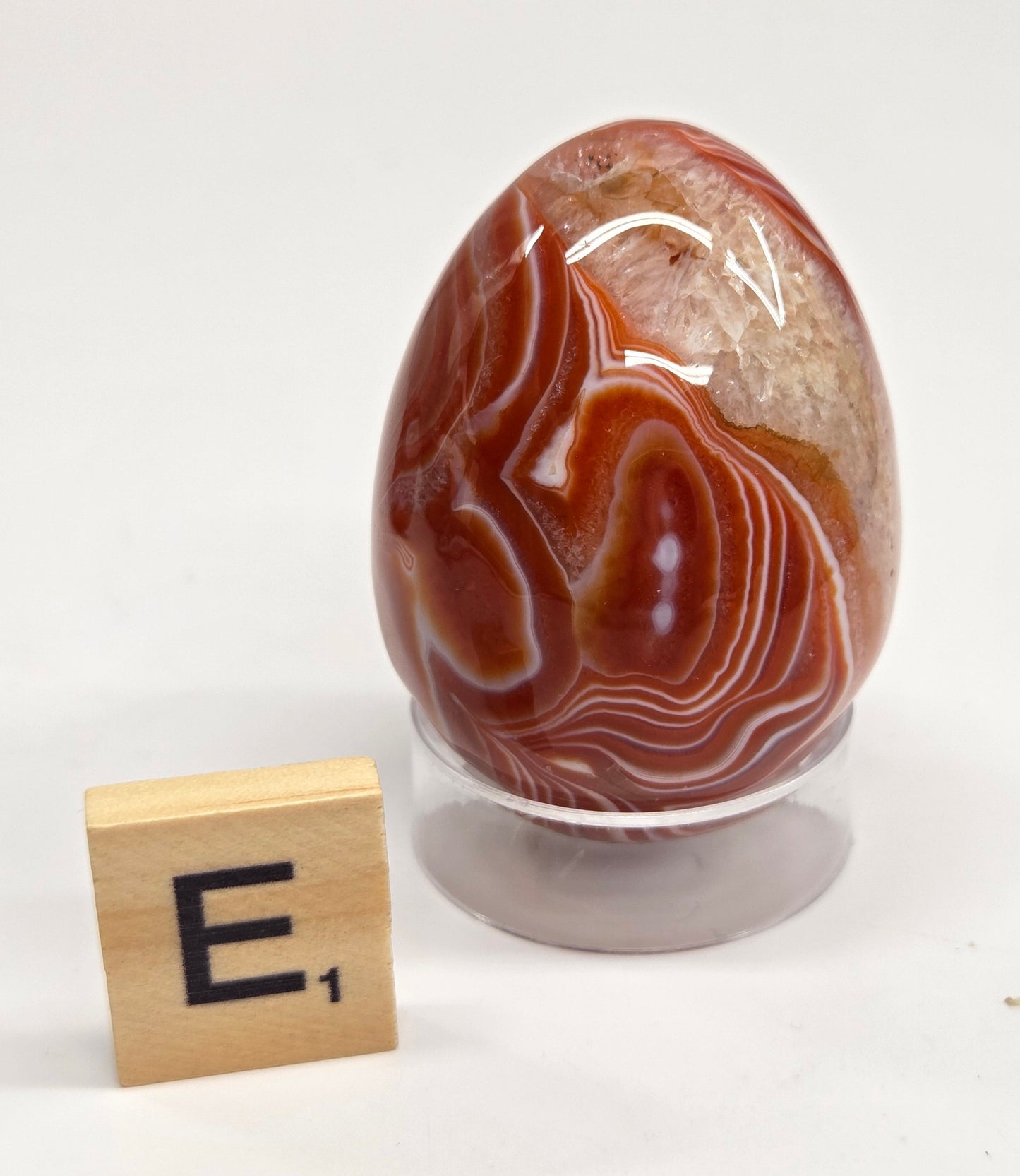 Marbled red and white Carnelian egg carving