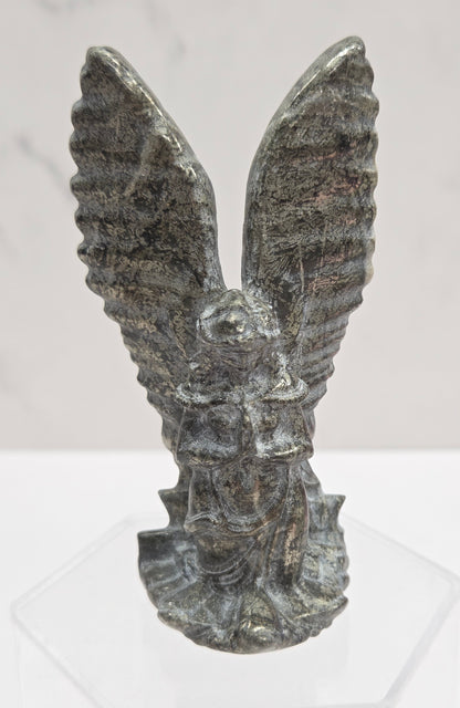 Pyrite crystal angel carving 