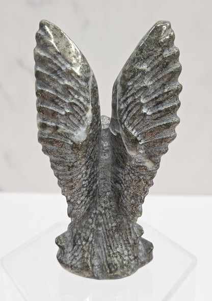 Back of Pyrite crystal angel carving 