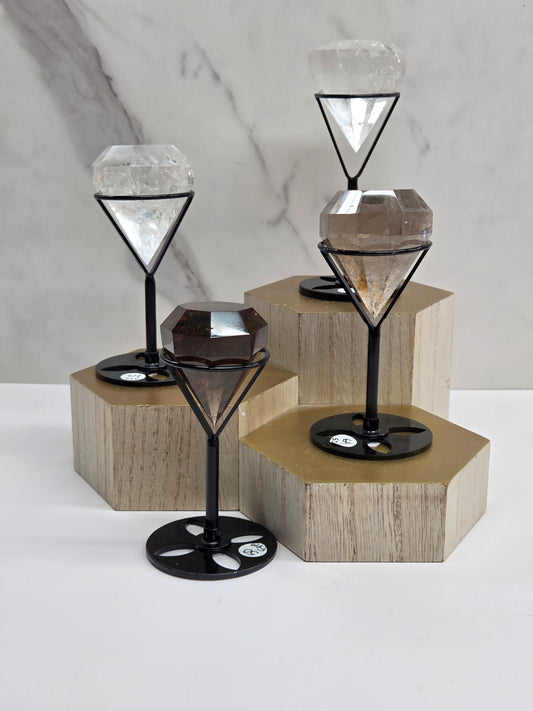 Smoky & Clear Quartz diamond on stand