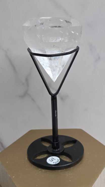 Smoky & Clear Quartz diamond on stand