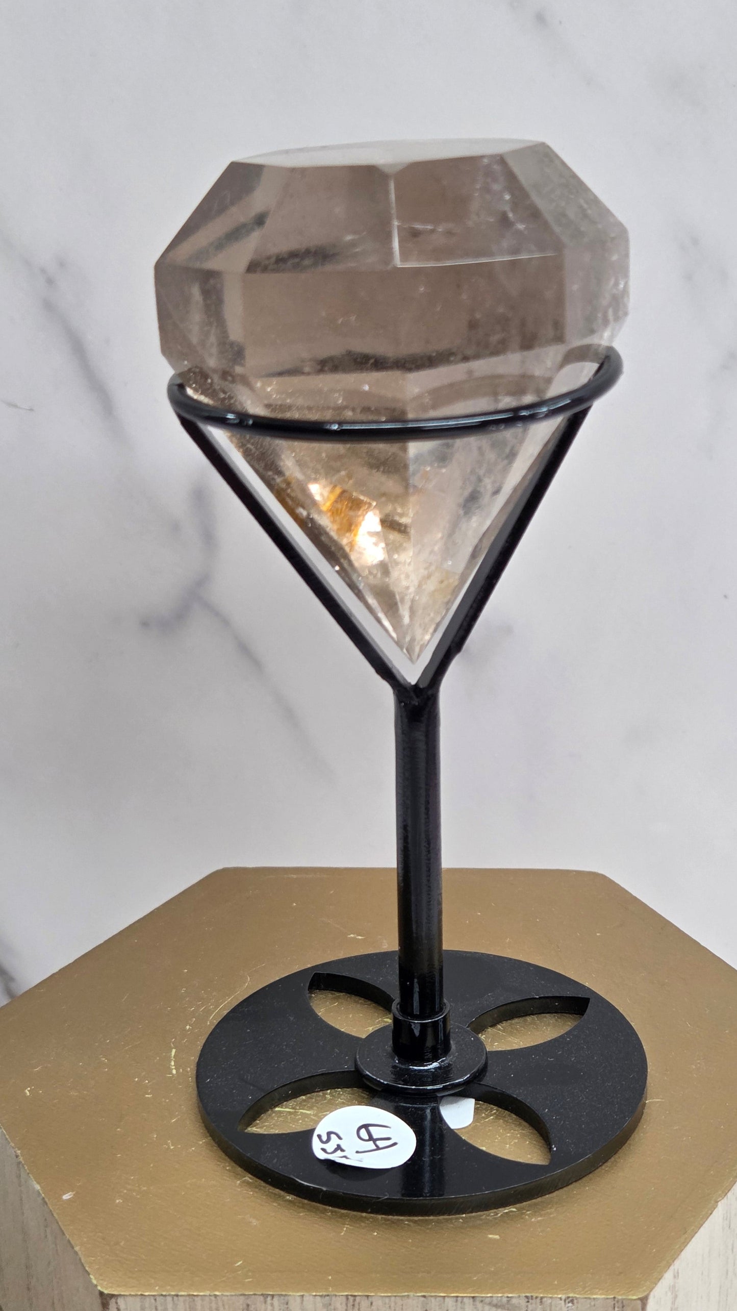 Smoky & Clear Quartz diamond on stand
