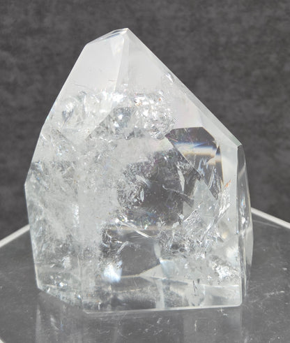 Clear crystal on a dark gray background
