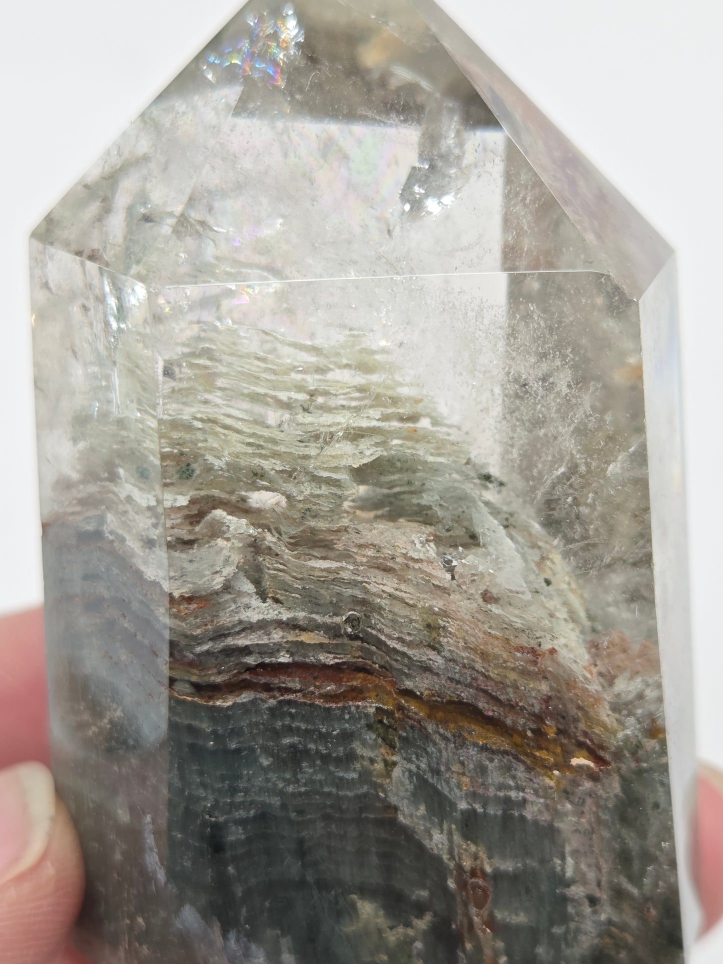 Close-up of a Garden Quartz crystal with visible internal structures