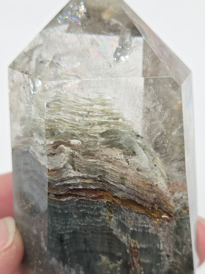 Close-up of a Garden Quartz crystal with visible internal structures