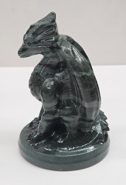 Green Wave Picture Jasper crystal dragon sculpture on a white background