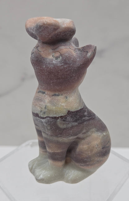 Jasper crystal cat-shaped carving with a butterfly on the nose.