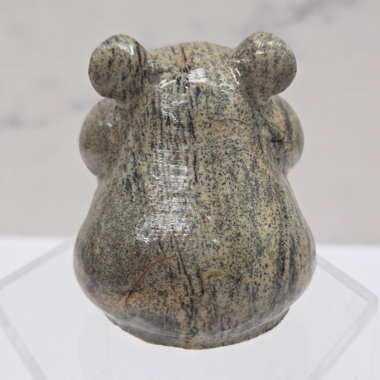 Picture Japser carving of a chipmunk on an acrylic block against a white background