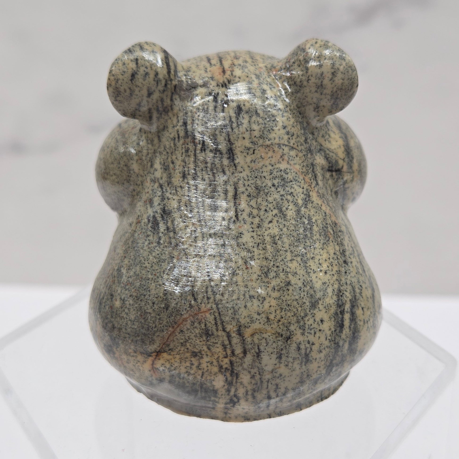 Picture Japser carving of a chipmunk on an acrylic block against a white background