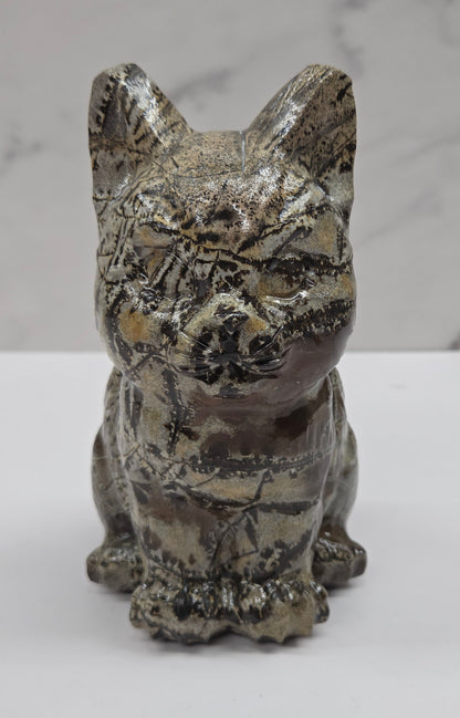 Decorative Picture Jasper cat carving on a white background