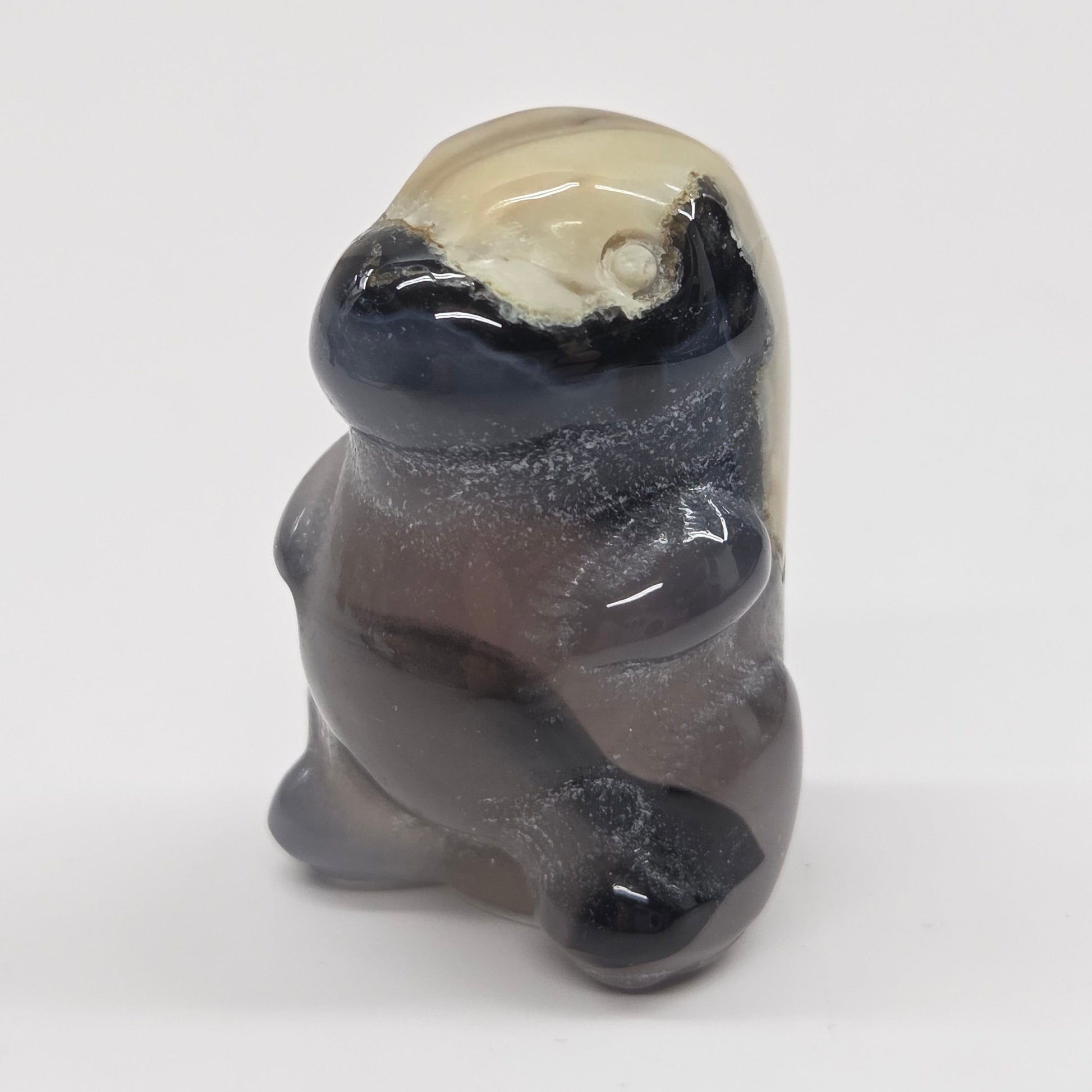 Volcano Agate chubby belly dinosaur on a white background