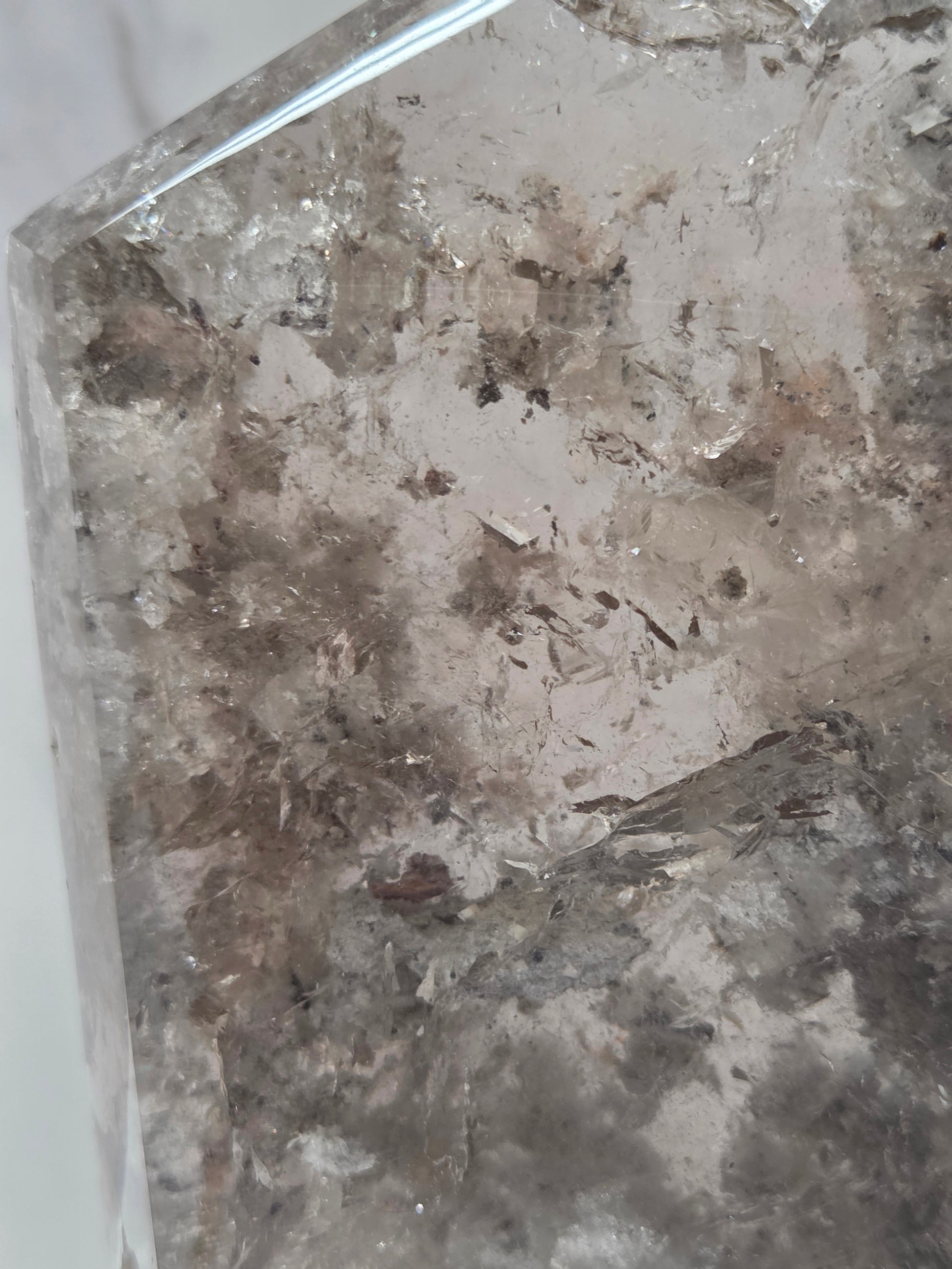 Close-up of a quartz tower with inclusions