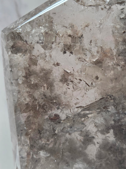 Close-up of a quartz tower with inclusions