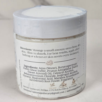 A white jar of facial cleansing foam with a white lid, showing the back of the label with product details, set against a neutral light gray background.