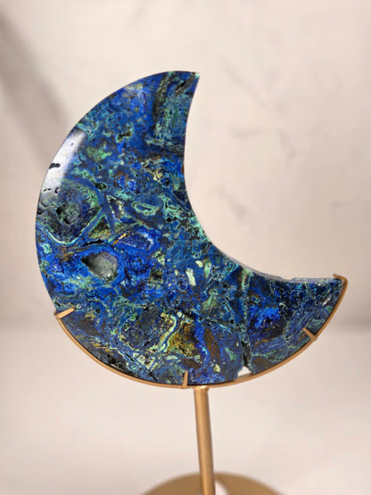 Chrysocolla moon on stand
