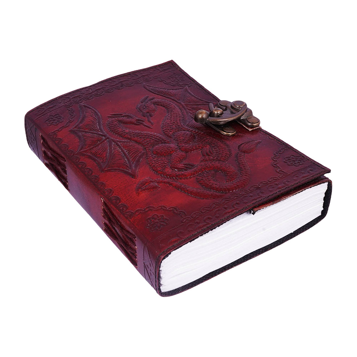 Double Dragon Leather Journal with Lock 5 X 7 Inches