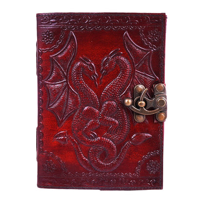 Double Dragon Leather Journal with Lock 5 X 7 Inches