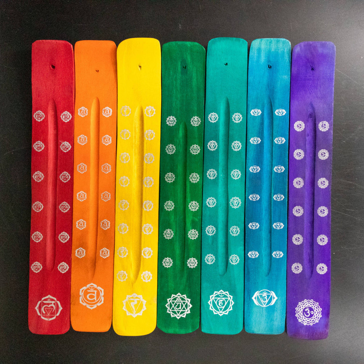10" Wooden Incense Holders – Assorted Colors & Symbols