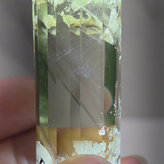 video of crystal point with blue inclusions