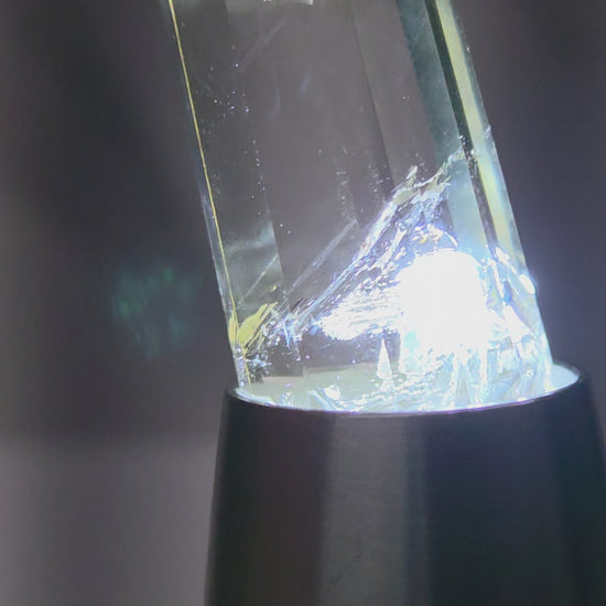 video of crystal point with blue inclusions