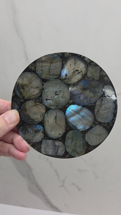 Labradorite slice trivet/disc