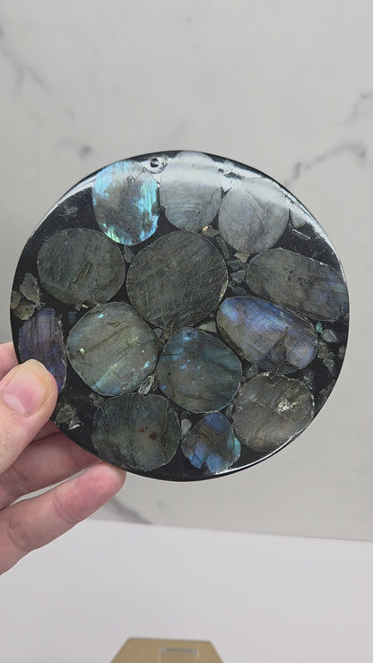 Labradorite slice trivet/disc