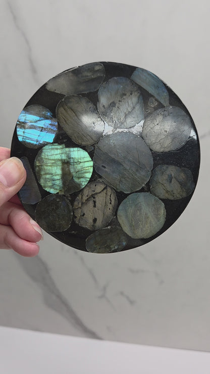 Labradorite slice trivet/disc
