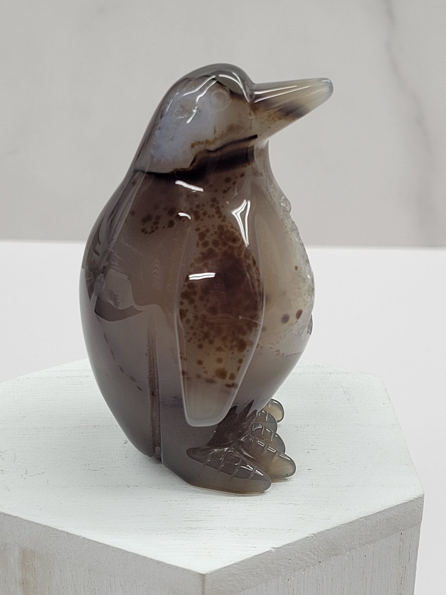 Drusy Agate penguin carving