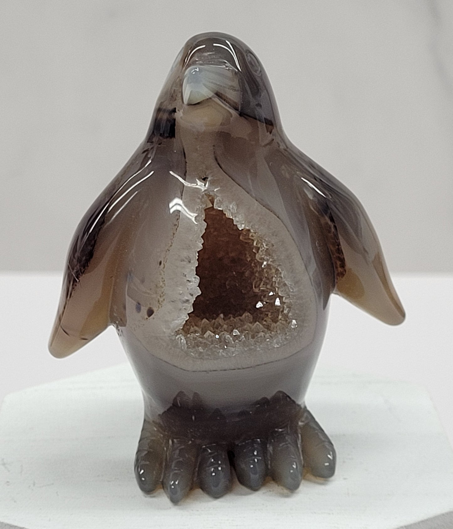 Drusy Agate penguin carving